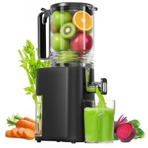 Cold Press Juicer, 5.5" Wide Feed Chute Juice Machine, High Juice Yield, Slow Masticating Juicer for Whole Vegetables & Fruits,Concealed Pulp Container Design for Aesthetic Appeal and Practicality