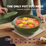 MINH LONG 2-Qt Porcelain Dutch Oven Pot with Lid – Non Toxic Clay Pot for Cooking on Gas & Infrared Cooktop, Lead & Cadmium Free, Oven Safe to 482°F, Heat Retention, Use to Marinate, Cook, Bake, Refrigerate & Serve