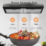 SOONYE 30 inch Black Under Cabinet Range Hood, Stainless Steel Slim Kitchen Vent Hood Ducted/Ductless Convertible with 3 Speed Controls, 5-Layer Aluminum Filters,LED Lights