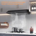 SOONYE 30 inch Black Under Cabinet Range Hood, Stainless Steel Slim Kitchen Vent Hood Ducted/Ductless Convertible with 3 Speed Controls, 5-Layer Aluminum Filters,LED Lights