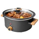 LoftyChef 3QT Slow Cooker with Aluminum Inner Pot, 3 Temperature Settings, Dishwasher-Safe Removable Pot & Glass Lid, Wood-Grain Handle Design, Compact Electric Cooker for Home Meals, Black