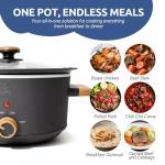 LoftyChef 3QT Slow Cooker with Aluminum Inner Pot, 3 Temperature Settings, Dishwasher-Safe Removable Pot & Glass Lid, Wood-Grain Handle Design, Compact Electric Cooker for Home Meals, Black
