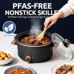 LoftyChef 3QT Slow Cooker with Aluminum Inner Pot, 3 Temperature Settings, Dishwasher-Safe Removable Pot & Glass Lid, Wood-Grain Handle Design, Compact Electric Cooker for Home Meals, Black