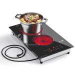 AMZCHEF 2-Burner-Electric-Cooktop-Electric-Stove, 12 inch Plug in Stove Top 110V-120V, 2 Burner Hot Plate with 1800W & 9 Power Levels, Residual Heat Indicator, Over-Temperature Protection