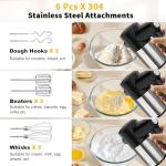 Cordless Hand Mixer, Digital Display 7 Speed Rechargeable Electric Mixer Handheld with 6 Stainless Steel Attachments Whisks Beaters Dough Hooks & Storage Base, Kitchen Blender for Baking, Eggs, Cakes