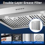 Tiesay 30 Inch Under Cabinet Range Hood 900 CFM with Ductless Convertible Duct Kitchen Hoods, 3-Speed Adjustable, Dishwasher Safe Baffle Filters, LED Lights, Stainless Steel, Button Control