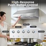 Tiesay 30 Inch Under Cabinet Range Hood 900 CFM with Ductless Convertible Duct Kitchen Hoods, 3-Speed Adjustable, Dishwasher Safe Baffle Filters, LED Lights, Stainless Steel, Button Control