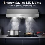 Tiesay 30 Inch Under Cabinet Range Hood 900 CFM with Ductless Convertible Duct Kitchen Hoods, 3-Speed Adjustable, Dishwasher Safe Baffle Filters, LED Lights, Stainless Steel, Button Control