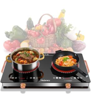 2 Burner Electric Cooktop 24 Inch Electric Stove, Nefaracy 2000W Portable electrical Stove with Handle, 9 Power Settings, Senor Touch & Knob Control, Safety Lock, Timer, 110-120V Plug in