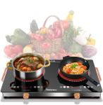 2 Burner Electric Cooktop 24 Inch Electric Stove, Nefaracy 2000W Portable electrical Stove with Handle, 9 Power Settings, Senor Touch & Knob Control, Safety Lock, Timer, 110-120V Plug in