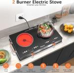 2 Burner Electric Cooktop 24 Inch Electric Stove, Nefaracy 2000W Portable electrical Stove with Handle, 9 Power Settings, Senor Touch & Knob Control, Safety Lock, Timer, 110-120V Plug in