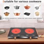 2 Burner Electric Cooktop 24 Inch Electric Stove, Nefaracy 2000W Portable electrical Stove with Handle, 9 Power Settings, Senor Touch & Knob Control, Safety Lock, Timer, 110-120V Plug in