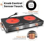 2 Burner Electric Cooktop 24 Inch Electric Stove, Nefaracy 2000W Portable electrical Stove with Handle, 9 Power Settings, Senor Touch & Knob Control, Safety Lock, Timer, 110-120V Plug in