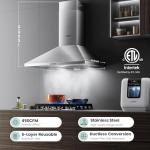 COMFEE' CVP30W6AST Ducted Pyramid Range 450 CFM Stainless Steel Wall Mount Vent Hood with 3 Speed Exhaust Fan, 5-Layer Aluminum Permanent Filters, Two LED Lights, Convertible to Ductless, 30 inches