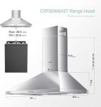 COMFEE' CVP30W6AST Ducted Pyramid Range 450 CFM Stainless Steel Wall Mount Vent Hood with 3 Speed Exhaust Fan, 5-Layer Aluminum Permanent Filters, Two LED Lights, Convertible to Ductless, 30 inches