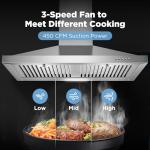 Zomagas Range Hood 30 inch, Wall Mount Vent Hood in Stainless Steel, Ducted/Ductless Convertible Duct, Kitchen Hood w/Baffle Filters, 3 Speed Fan, Energy Saving LED Light, Push Button Control