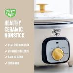 GreenLife 3.5QT Slow Cooker, Non-Toxic PFAS-Free Ceramic Nonstick Removable Interior Bowl, Programmable, Keep Warm, Stovetop & Oven Safe, Dishwasher Safe Parts, Glass Lid, Cream