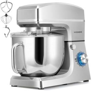 VIVOHOME 7.5 Quart Stand Mixer, 660W 6-Speed Tilt-Head Kitchen Electric Food Mixer with Beater, Dough Hook, Wire Whip, and Egg Separator, Silver