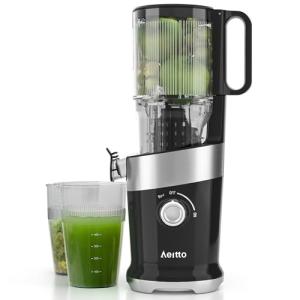 Aeitto Cold Press Juicer, Juicer Machines with Large Feed Chute, For Whole Vegetables and Fruits, Professional Juice Maker Easy to Clean, High Juice Yield, Easy to Assemble, Self Feeding