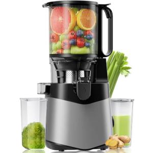 EanOruus Cold Press Juicer, 5.8" Wide Feed Chute Juice Extractor Machine with 400W, High Juice Yield, Slow Masticating Juicer for Whole Vegetables & Fruits, Dark Grey