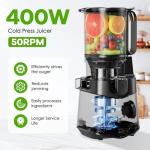 EanOruus Cold Press Juicer, 5.8" Wide Feed Chute Juice Extractor Machine with 400W, High Juice Yield, Slow Masticating Juicer for Whole Vegetables & Fruits, Dark Grey