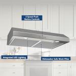 Broan-NuTone BCSQ130SS Three-Speed Glacier Under-Cabinet Range Hood with LED Lights ADA Capable, 1.5 Sones, 375 Max Blower CFM, 30-Inch, Stainless Steel