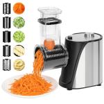 Inequalit Electric Vegetables Slicer Cheese Shredder, 5-in-1 250W Professional Automatic Salad Fruits Maker Shooter Chopper Machine Kitchen Cutter Grater Food Processor with 5 Different Blades