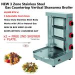 3 Zone 40,000 BTU Commercial Propane/Natural Gas Vertical Broiler Rotisserie Oven Machine Cooker with No Slidable Heater adjustment, for Shawarma Tacos Al Pastor Gyro Doner Kebab