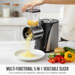 Inequalit Electric Vegetables Slicer Cheese Shredder, 5-in-1 250W Professional Automatic Salad Fruits Maker Shooter Chopper Machine Kitchen Cutter Grater Food Processor with 5 Different Blades