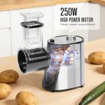 Inequalit Electric Vegetables Slicer Cheese Shredder, 5-in-1 250W Professional Automatic Salad Fruits Maker Shooter Chopper Machine Kitchen Cutter Grater Food Processor with 5 Different Blades