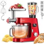 VIVOHOME 9 in 1 Multifunctional Stand Mixer with Fermentation, 6 Speed 7.5 Quart Kitchen Electric Food Mixer with Timer, Meat Grinder, Juice Blender, Vegetable Slicer, Pasta and Cookie Maker, Red