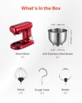 VEVOR Stand Mixer, 3 QT Electric Kitchen Mixer, 300W Dough-Mixer, 10 Speeds Tilt-head Food-Mixer with Stainless Steel Bowl, Dough Hook, Whisk, Beater, for Baking, Mixing, Whipping & Kneading, Red