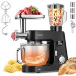 VIVOHOME 9 in 1 Multifunctional Stand Mixer with Fermentation, 6 Speed 7.5 Quart Kitchen Electric Food Mixer with Timer, Meat Grinder, Juice Blender, Vegetable Slicer, Pasta and Cookie Maker, Black