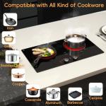 Zarbaco 2 Burner Electric Cooktop 24 Inch, 120V Electric Stove Top with Countertop & Built-in Design, 1800W Knob Control Radiant Ceramic Cooktop with Safety Lock, 9 Level Power, 99 Min Timer - Plug in