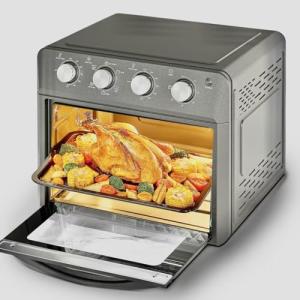 PlumChef 13 Quart 4 Slices Air Fryer Convection Toaster Oven with Reference Menus, 1500W, Multifunction Oven with Roast, Bake, Grill, Broil, Toast (Dark Gray)