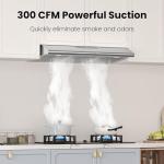 FIREGAS Under Cabinet Range Hood 36 inch with Ducted/Ductless Convertible, Slim Kitchen Stove Vent Hood, LED Light, 3 Speed Exhaust Fan, Reusable Aluminum Filter, Push Button,Charcoal Filter