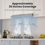 FIREGAS Under Cabinet Range Hood 36 inch with Ducted/Ductless Convertible, Slim Kitchen Stove Vent Hood, LED Light, 3 Speed Exhaust Fan, Reusable Aluminum Filter, Push Button,Charcoal Filter