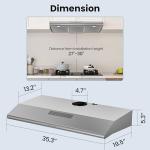 FIREGAS Under Cabinet Range Hood 36 inch with Ducted/Ductless Convertible, Slim Kitchen Stove Vent Hood, LED Light, 3 Speed Exhaust Fan, Reusable Aluminum Filter, Push Button,Charcoal Filter