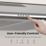 FIREGAS Under Cabinet Range Hood 36 inch with Ducted/Ductless Convertible, Slim Kitchen Stove Vent Hood, LED Light, 3 Speed Exhaust Fan, Reusable Aluminum Filter, Push Button,Charcoal Filter