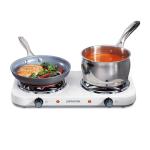 Proctor Silex Electric Stove, Double Burner Cooktop, Compact and Portable, Adjustable Temperature Double Hot Plate, 1700 Watts, White & Stainless (34116)
