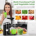 Aeitto Juicer Machines, Cold Press Juicer with Soft & Hard Modes, Quiet Motor, Reverse Function, Juicer Machines Vegetable and Fruit, Juice Extractor, High Juice Yield, Easy to Clean with Brush, Black