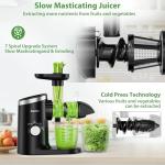 Aeitto Juicer Machines, Cold Press Juicer with Soft & Hard Modes, Quiet Motor, Reverse Function, Juicer Machines Vegetable and Fruit, Juice Extractor, High Juice Yield, Easy to Clean with Brush, Black