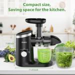 Aeitto Juicer Machines, Cold Press Juicer with Soft & Hard Modes, Quiet Motor, Reverse Function, Juicer Machines Vegetable and Fruit, Juice Extractor, High Juice Yield, Easy to Clean with Brush, Black