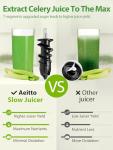 Aeitto Juicer Machines, Cold Press Juicer with Soft & Hard Modes, Quiet Motor, Reverse Function, Juicer Machines Vegetable and Fruit, Juice Extractor, High Juice Yield, Easy to Clean with Brush, Black