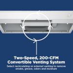 GE Under Cabinet Range Hood, 2-Speed, 30-Inch Kitchen Exhaust Fan, Cooktop Lighting & Included Filter, Kitchen Essentials, Top or Rear Exhaust Capability, 200 CFM, White