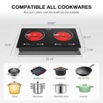 VBGK 2 Burner Electric Cooktop,110V 2400W Electric Stove Top with Touch Control,9 Heating Level,Timer & Kid Safety 2 burner cooktop.