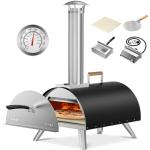 Multi-Fuel Pizza Oven Outdoor, 12" Portable Wood and Gas Fired Pizza Oven with Thermometer,Gas Hose & Pizza Stone,Heats up to 1000°F,Stainless Steel Pizza Oven for Backyard or Camping (Black)