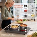 Hobsir 2 Burner Electric Cooktop, 110v Electric Stove Top Burner 12 inch Knob Control Countertop & Built-in Radiant Electrics Stove with Residual Heat Indicator, Over-Temperature Protection