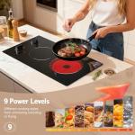 Hobsir 2 Burner Electric Cooktop, 110v Electric Stove Top Burner 12 inch Knob Control Countertop & Built-in Radiant Electrics Stove with Residual Heat Indicator, Over-Temperature Protection