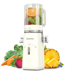 Cold Press Juicer, Zasmira Juicer Machines with Large Feeding Chute, Powerful Slow Juicer with Pulp Seperation, 99.6% Juice Purity, Easy to Clean, White